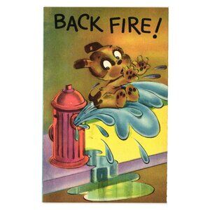 Humorous Puppy Dog Vintage Postcard Fire Hydrant 307 USA Cartoon Mail Art